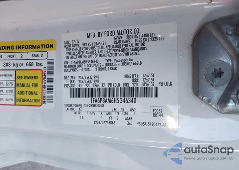 2017 Ford Mustang V6 from USA, damaged, VIN 1FA6P8AM6H5346340